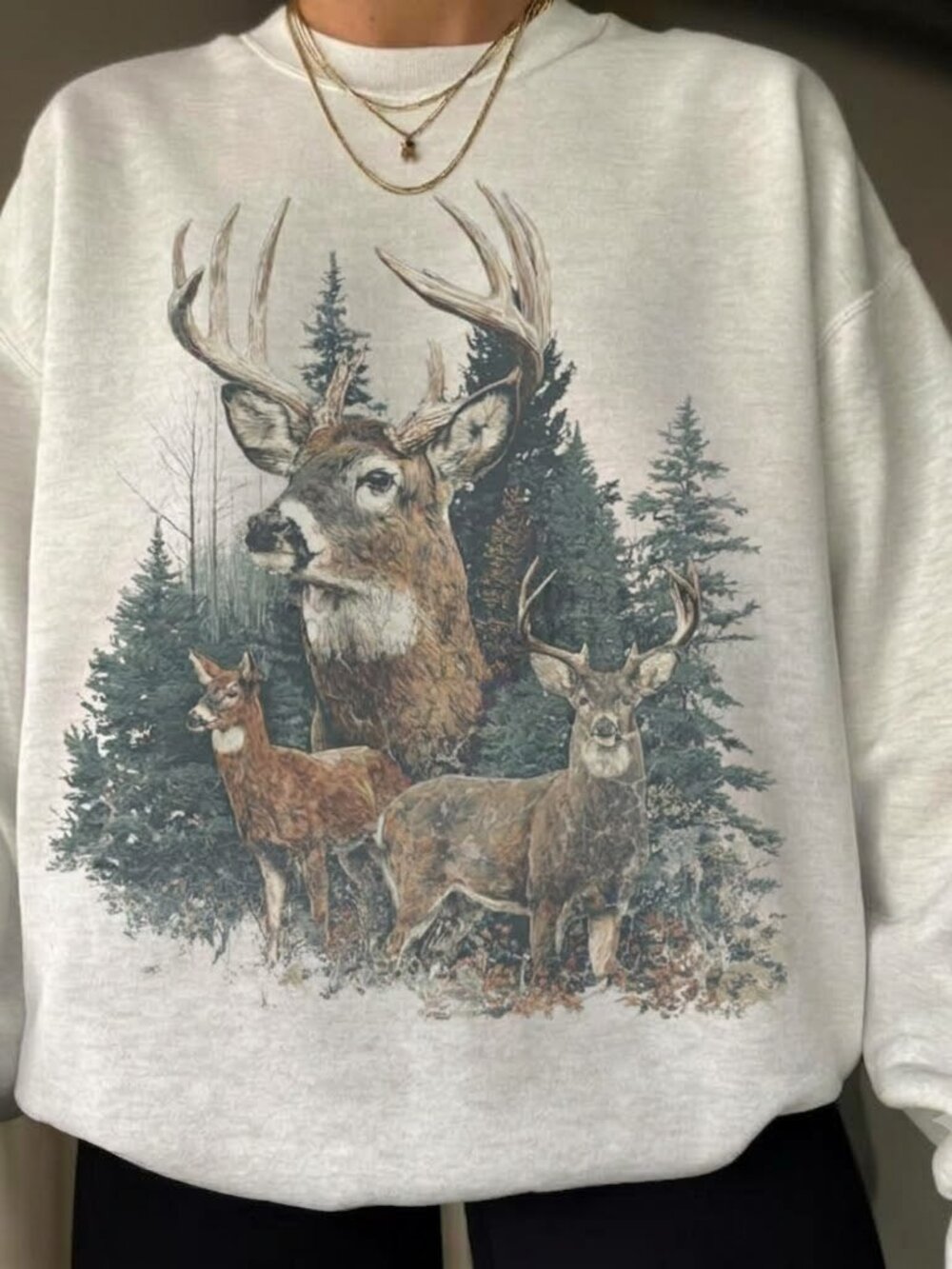 Deer In Forest Graphic Sweatshirt Wildlife Nature Pullover